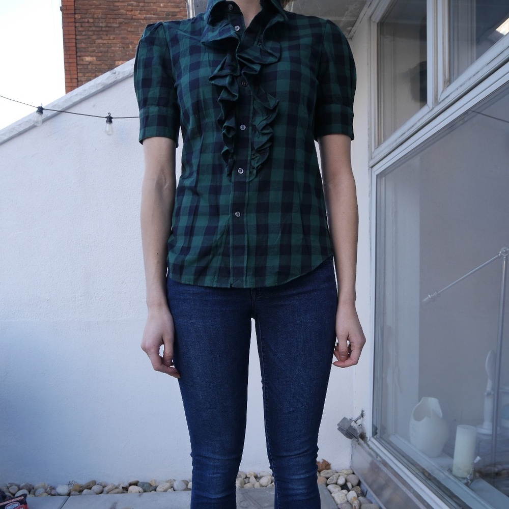 Ralph Lauren RUGBY Plaid Ruffle Top